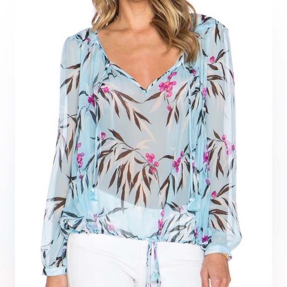 Elizabeth And James Silk Leaf print blouse coverup Bergdorf Goodman Exclusive - Picture 1 of 2